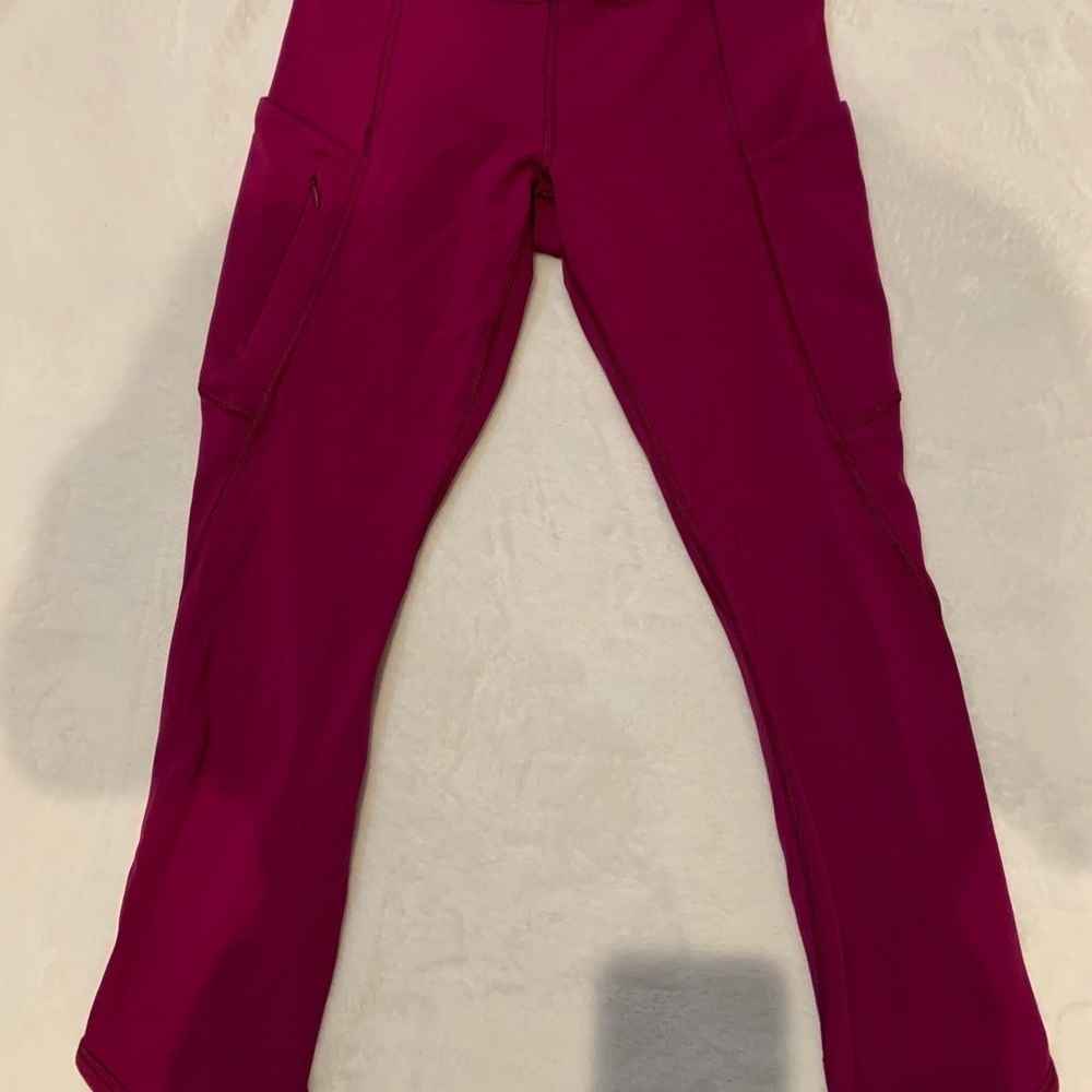 ATHLETA purple high waist leggings cargo‎ pockets With Zip Pocket sz S